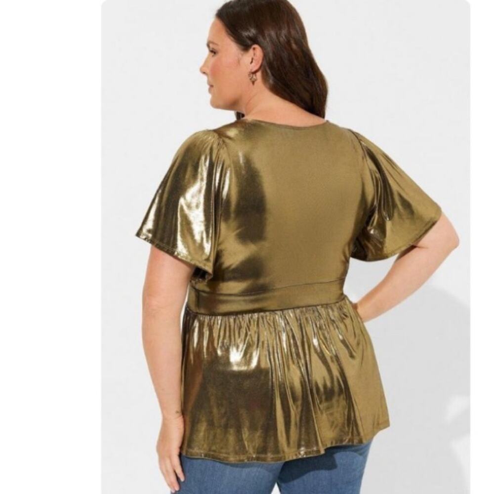 Torrid Gold Liquid Shine Surplice Peplum Top - Picture 2 of 10